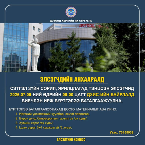 ЭЛСЭГЧДИЙН АНХААРАЛД: